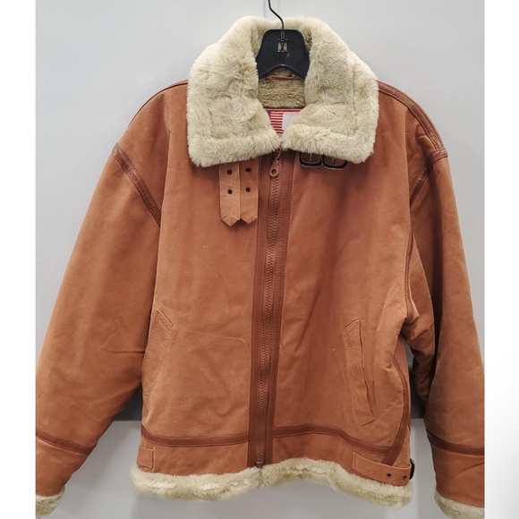 Pan United Protocol Leather suede fur bomber jacket M made in the USA - Picture 1 of 17